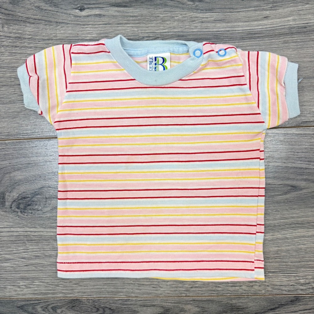 Vintage Double B Buster Brown Tee 18M Retro Rainbow Stripe USA Made Baby‎ Shirt